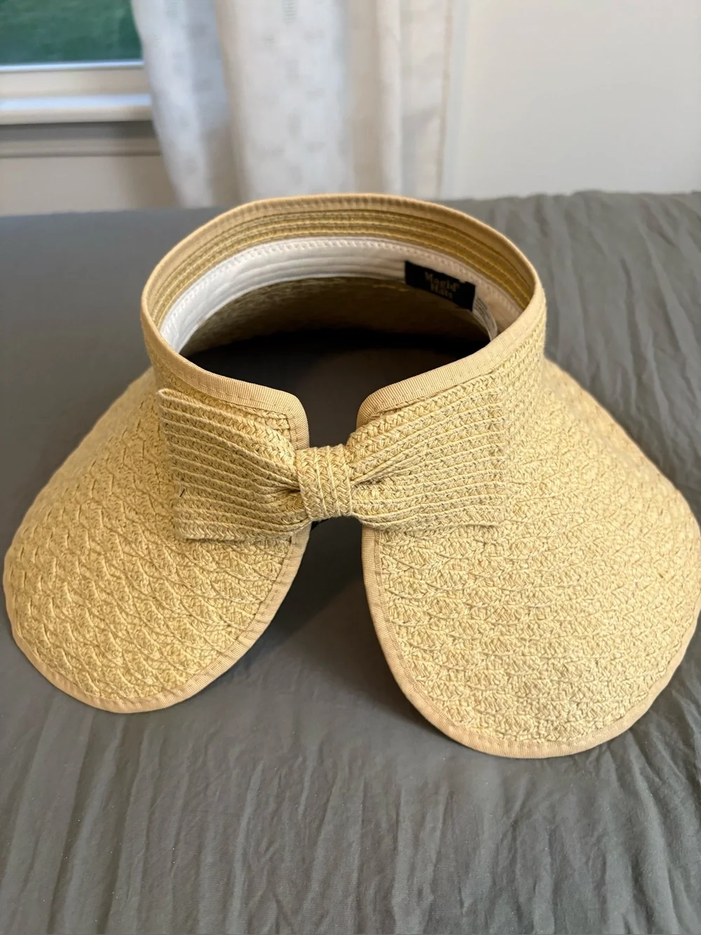 Magid Natural Straw Visor Hat with Bow